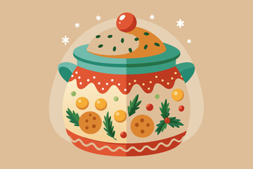 Christmas cookie jar watercolor clipart illustration with isolated background.

