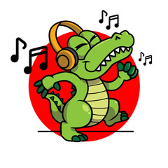 Cartoon of crocodile walking to the rhythm of the music