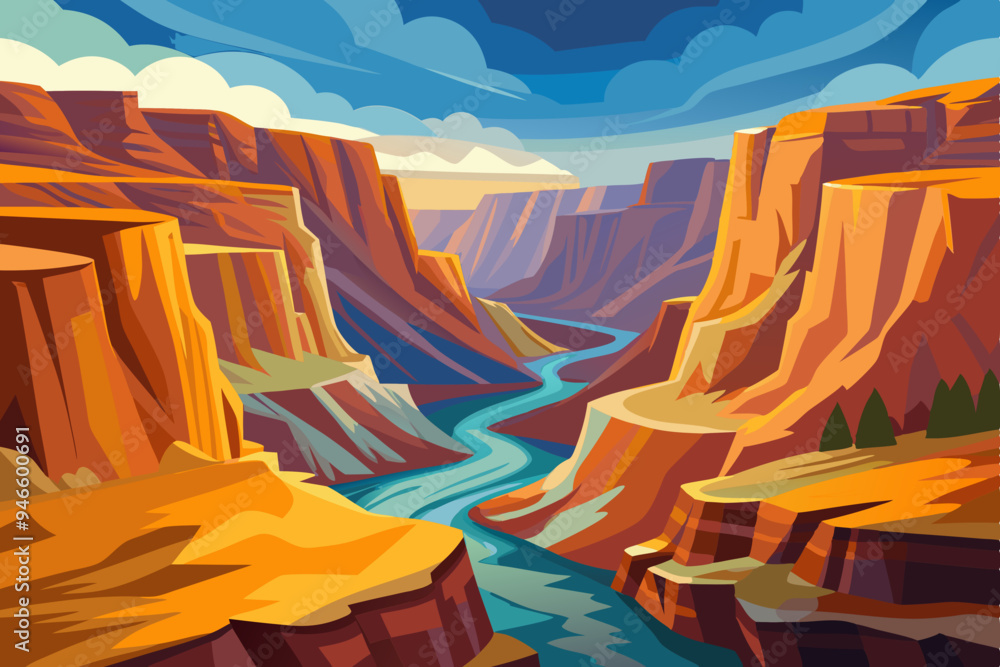 Wall mural Western canyon, watercolor clipart illustration with isolated background
