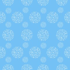 Winter blue background seamless pattern snow balls of snowflakes