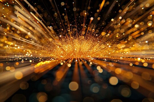 - A close-up shot of a 4k Gold Particles Explosion, showcasing the mesmerizing motion background and golden glitter particles in a shockwave burst. The image is isolated
