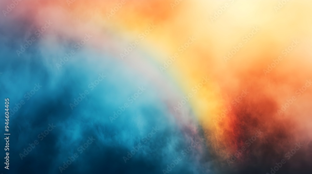 Poster a conceptual and ethereal image depicting a rainbow gradually dissolving into a misty atmospheric en