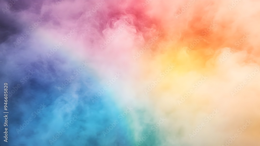 Poster a conceptual image of a rainbow dissolving into mist with the colors gradually dispersing into the a