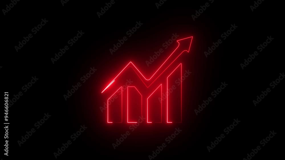 Poster neon business graph chart icon animation black background. abstract neon line business graph animati