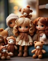 Cute little dolls on a table