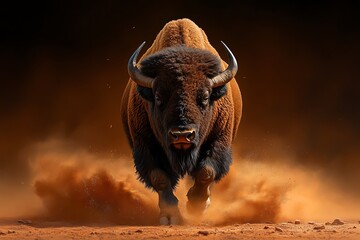 Bison as a symbol of strength, depicted in an artwork that focuses on the powerful physique and enduring presence of these animals