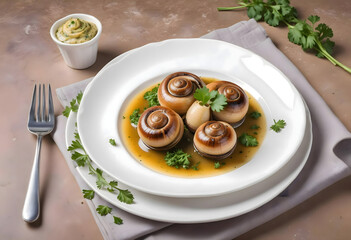 Artistic snail dish escargot created with artificial intelligence	
