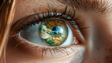 Obraz premium a hyper realistic image of a beautiful woman's eye, with the IRIS of the eye is the globe.