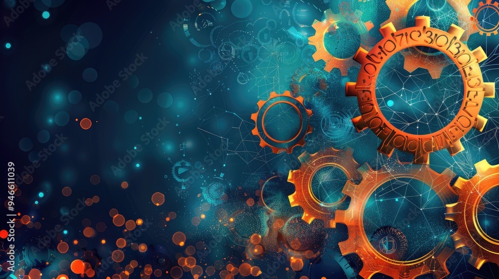 Leinwandbilder gears turning on a futuristic background representing data analysis