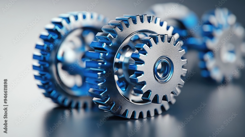 Aufkleber blue and silver gears interlocking representing teamwork and collaboration