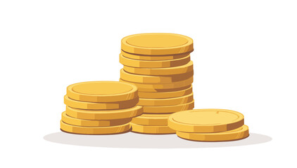A flat vector illustration of a stack of gold coins. The coins are stacked in several piles, symbolizing wealth and financial success.