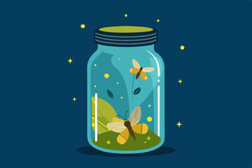 Jar of fireflies clipart, isolated vector illustration.
