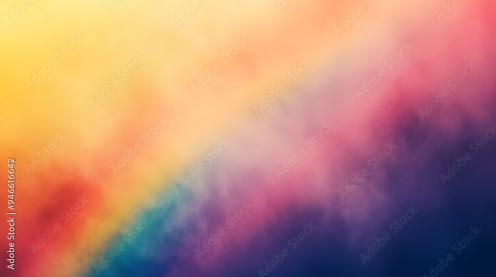 Poster Conceptual image of a rainbow gradually dissolving into a mist with the vibrant colors dispersing and blending into the surrounding atmosphere creating a dream like serene and ethereal landscape