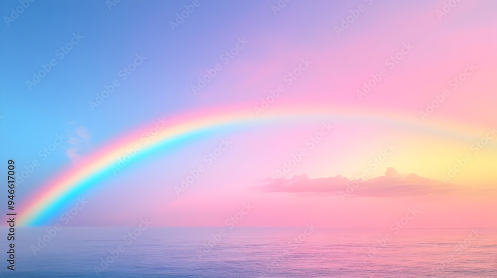 Poster a conceptual image showcasing a rainbow stretching across the horizon seamlessly blending into the s