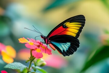 Fototapeta premium Colorful Butterfly Perched on a Pink Flower
