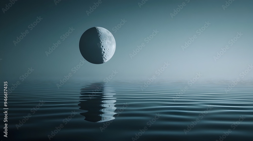 Aufkleber serene moonlight reflects on a calm lake its surface rippled and distorted in a dreamlike contemplat