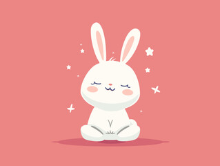 Cute cartoon bunny sitting in lotus position. Vector illustration.
