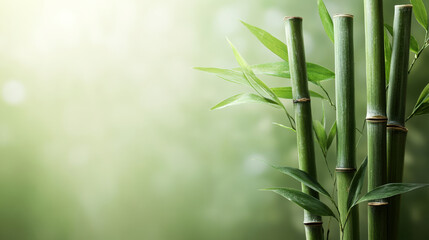 Bamboo stalks with subtle lighting against a soft, neutral background, creating a minimalist design with room for copy
