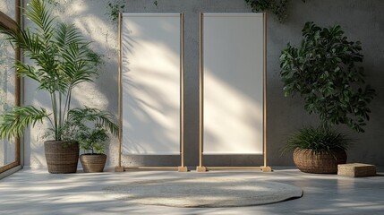 Minimalist Indoor Garden with Light and Shadow Play Generative AI