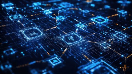 A blockchain technology concept illustrating the secure and decentralized nature of blockchain networks, with visual elements representing the digital ledger and interconnected nodes, set against a