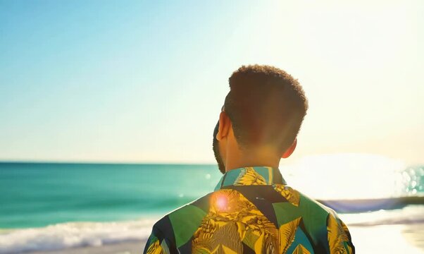 Jamaican Man Gazing at the Sky on a Sunny Beach