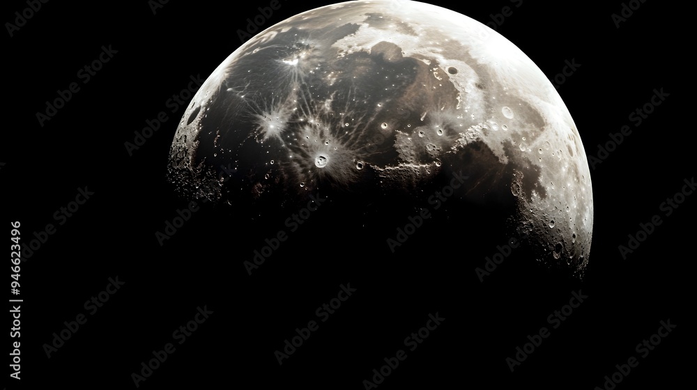 Poster conceptual image depicting the moon s gradual eclipse with its surface slowly being covered by a sha