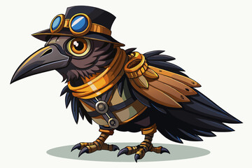 Steampunk raven watercolor clipart illustration with isolated background
