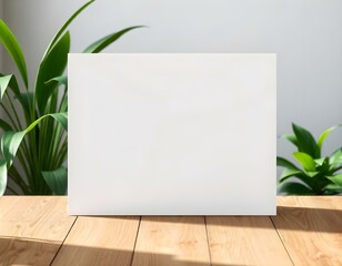 A blank card mockup placed on a wooden table with natural grain create with ai