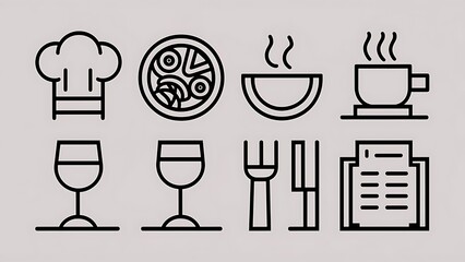Restaurant icon set suitable for info graphics, websites and print media. Black and white flat line icons.