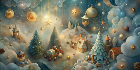 Christmas Themed Background Made of Toys, Fairy Tale Atmosphere with Copy Space