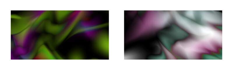 Dark gradient. Multi-colored smoke effect. Northern lights. Unusual abstract background for your design. Set of two backgrounds. Vector