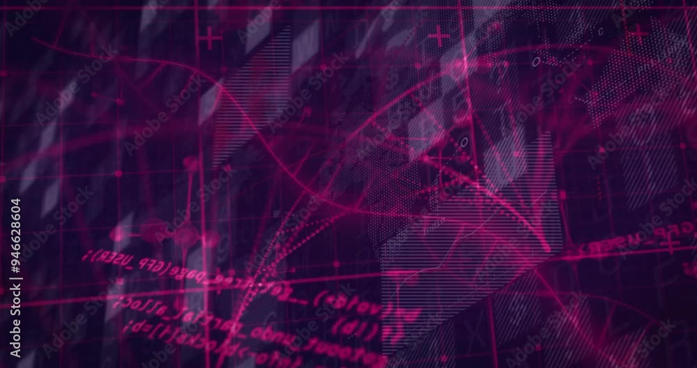 Aufkleber mathematical equations and graphs animation over abstract purple background