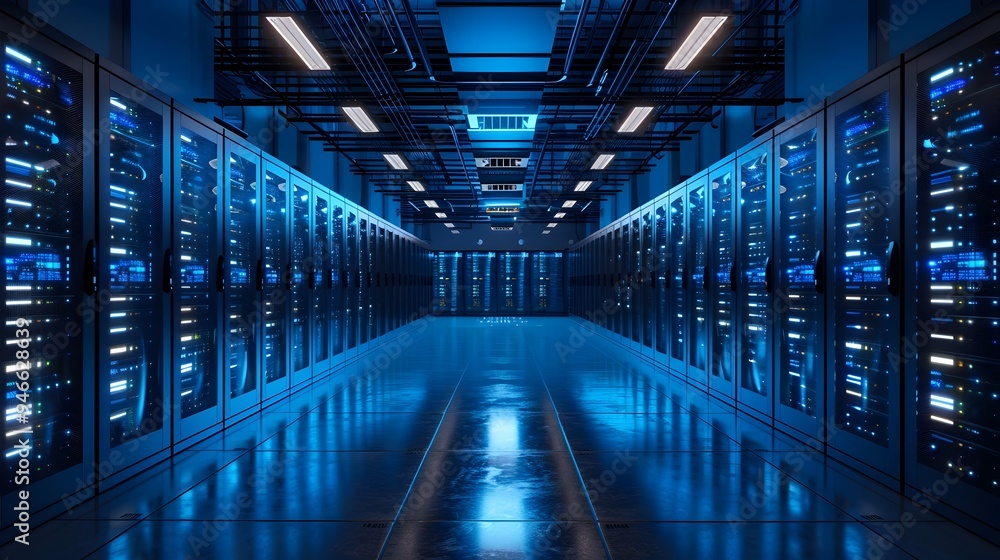 Aufkleber futuristic data center with rows of servers and technicians monitoring systems showcasing the advanc