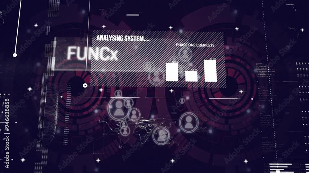 Poster analyzing system and function text animation over digital interface with user icons