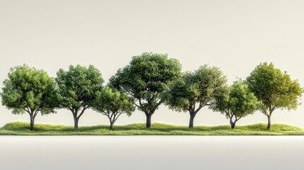 Fototapeta premium Serene Row of Trees in Minimalist Landscape Generative AI