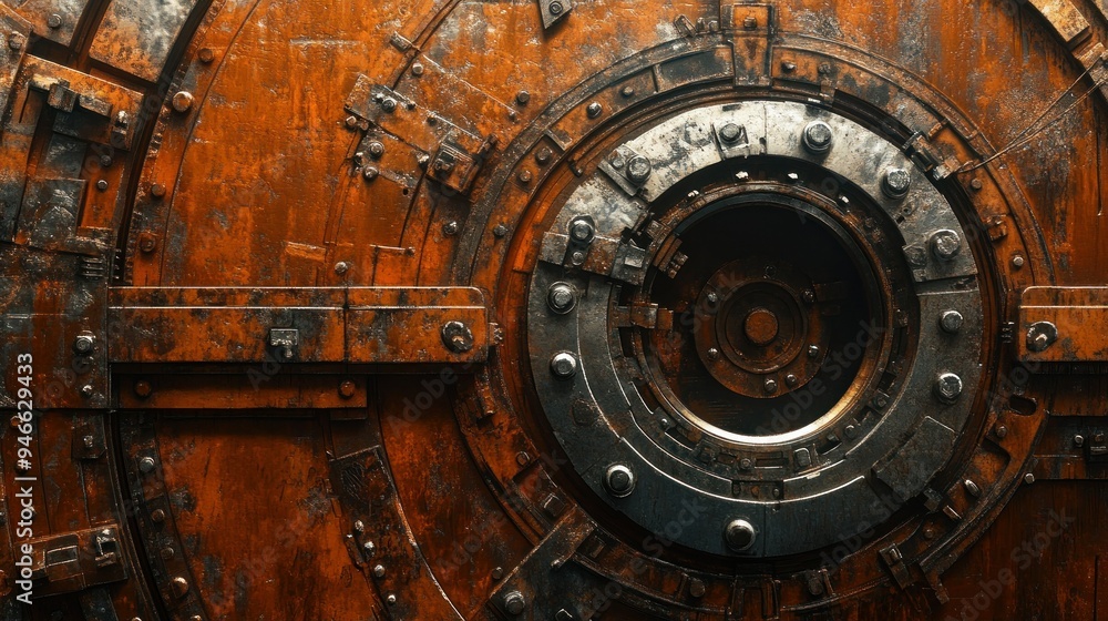 Poster rusty metal panel with circular mechanism