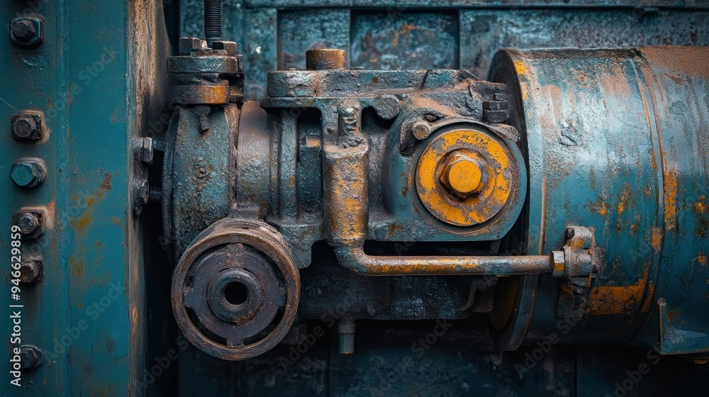 Poster rusty industrial machine part close-up