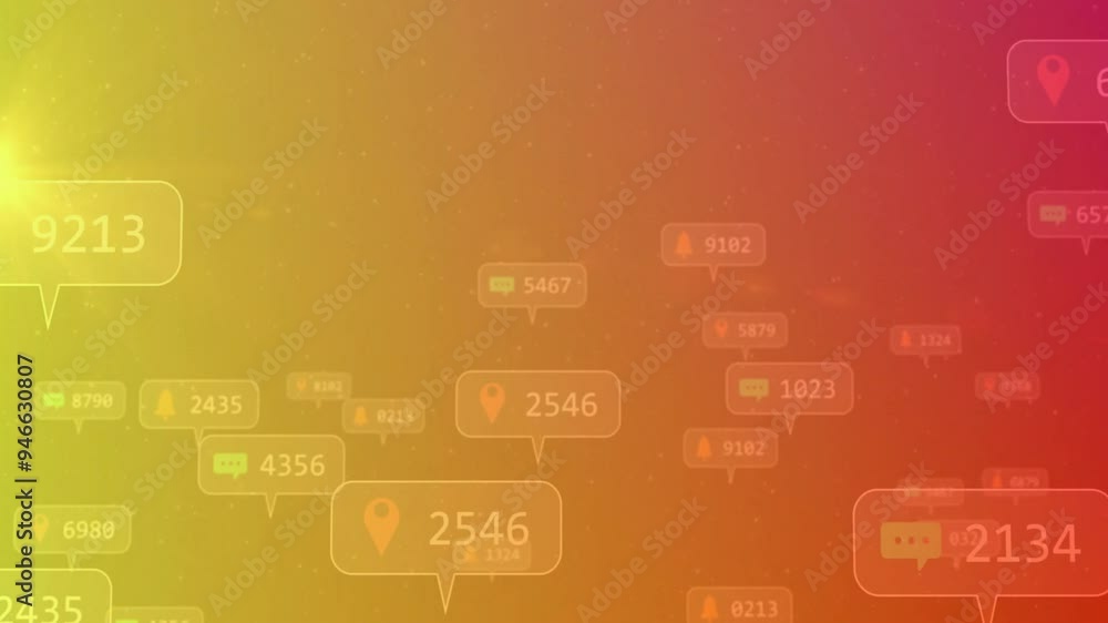Poster Social media notifications animation over gradient background with location and message icons