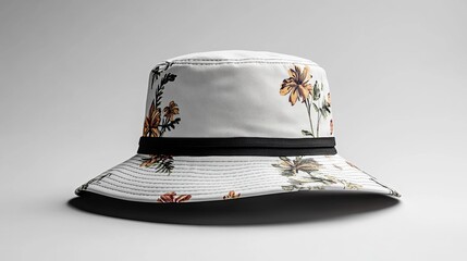Floral Patterned Bucket Hat on Plain Background Generative AI