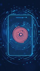 A vibrant secure login screen icon displays concentric circles and glowing elements on a dark background, emphasizing user authentication