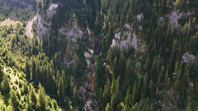 Aerial View of Cascada Cailor and the Majestic Rodnei Mountains