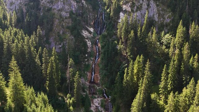 Wide view of Cascada Cailor in the Rodnei Mountains, Borsa, Bucovina region, Romania