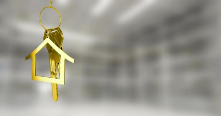 Animating golden house keychain over blurred background - Powered by Adobe
