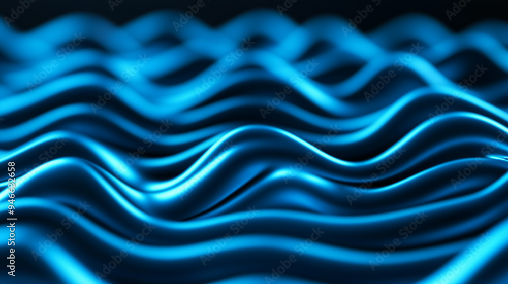Aufkleber abstract electric wave pattern in neon blue on a gradient background transitioning from light silver