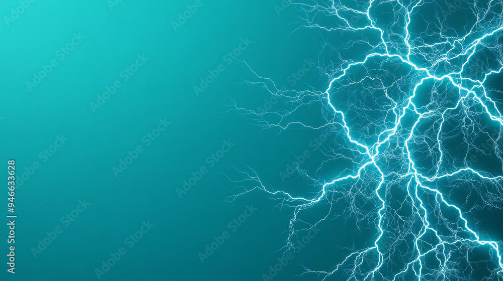 Poster blue electric currents branching out like lightning on a smooth gradient background fading from ligh