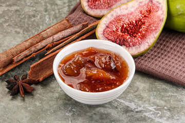 Sweet fig jam in the bowl