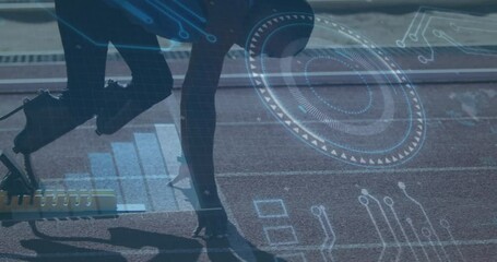 Runner on track with digital data processing animation overlaid - Powered by Adobe