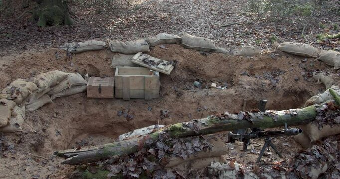 Interior of German trench in World War 2, Static Wide