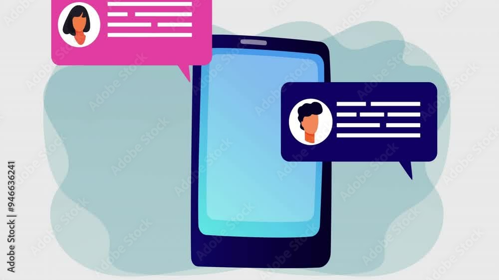 Aufkleber chat messages animation over smartphone with avatars and text bubbles