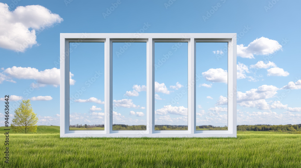 Poster cross-section view of a pvc window frame showcasing its insulation layers and multi-chamber design e